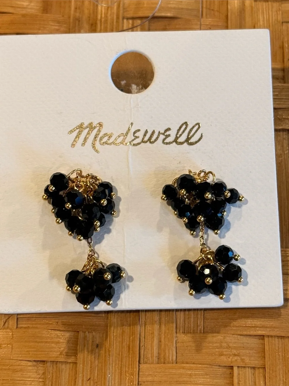 Madewell Gold Black Beaded Cluster Drop Earrings NWT